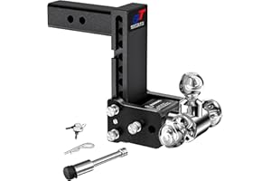 Geteen Trailer Hitches, Adjustable Trailer Hitch Ball Mount - Fits 2.5" Receiver, Tri-Ball (1-7/8" x 2" x 2-5/16"), 7" Drop, 15,000 GTW - GT25073B