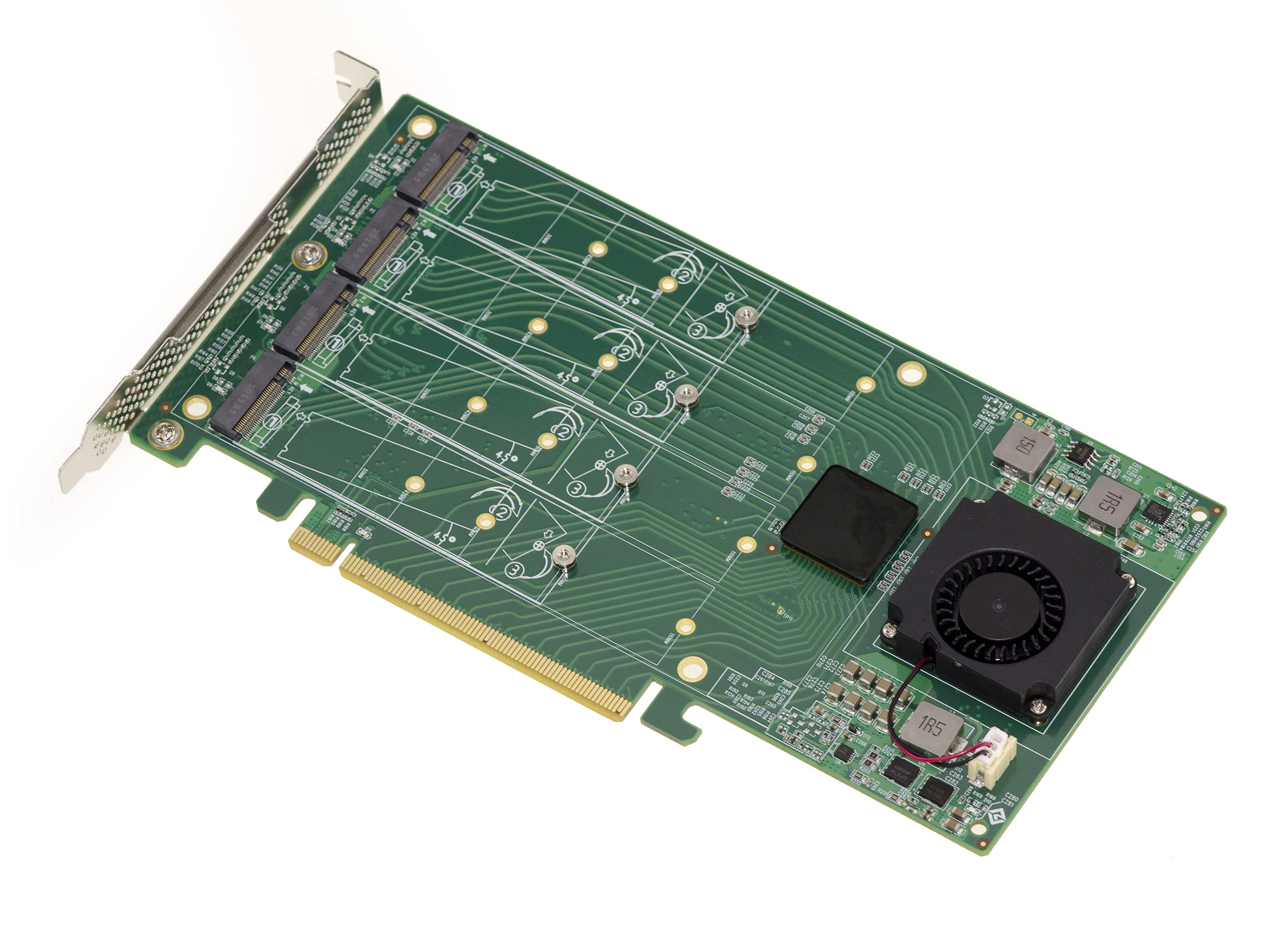 KALEA-INFORMATIQUE M2 PCIe x16 controller card for 4 M.2 NVMe M Key SSDs with PLX PEX 8747 chipset - 32GB for each SSD, 128G total.