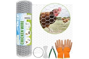SYMDROMIA Chicken Wire Fencing Mesh Kit, 16.9 Inch X 32.8 Feet Hardware Cloth Roll with 0.6" Mesh & Pliers & Garden Gloves for Chicken Frames Crafts Coop Accessories Floral Chicken Rabbit Wire Fence