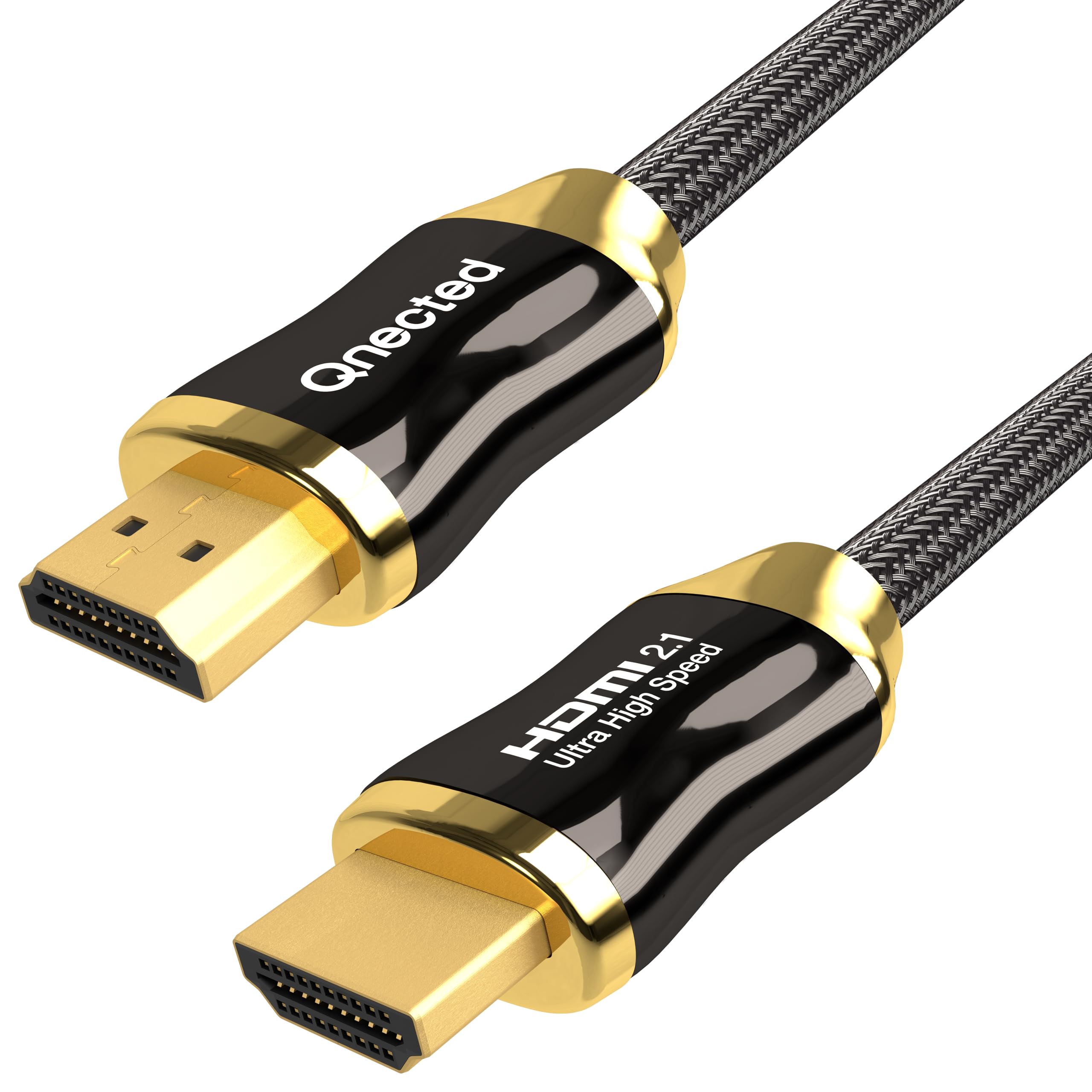 Qnected HDMI 2.1 cable 0.5m - (0.5 meters) | Ultra High Speed | 4K 120Hz & 144Hz, 8K 60Hz Ultra HD | 48 Gbps | Suitable for PS5, Xbox Series X & S | Charcoal Black