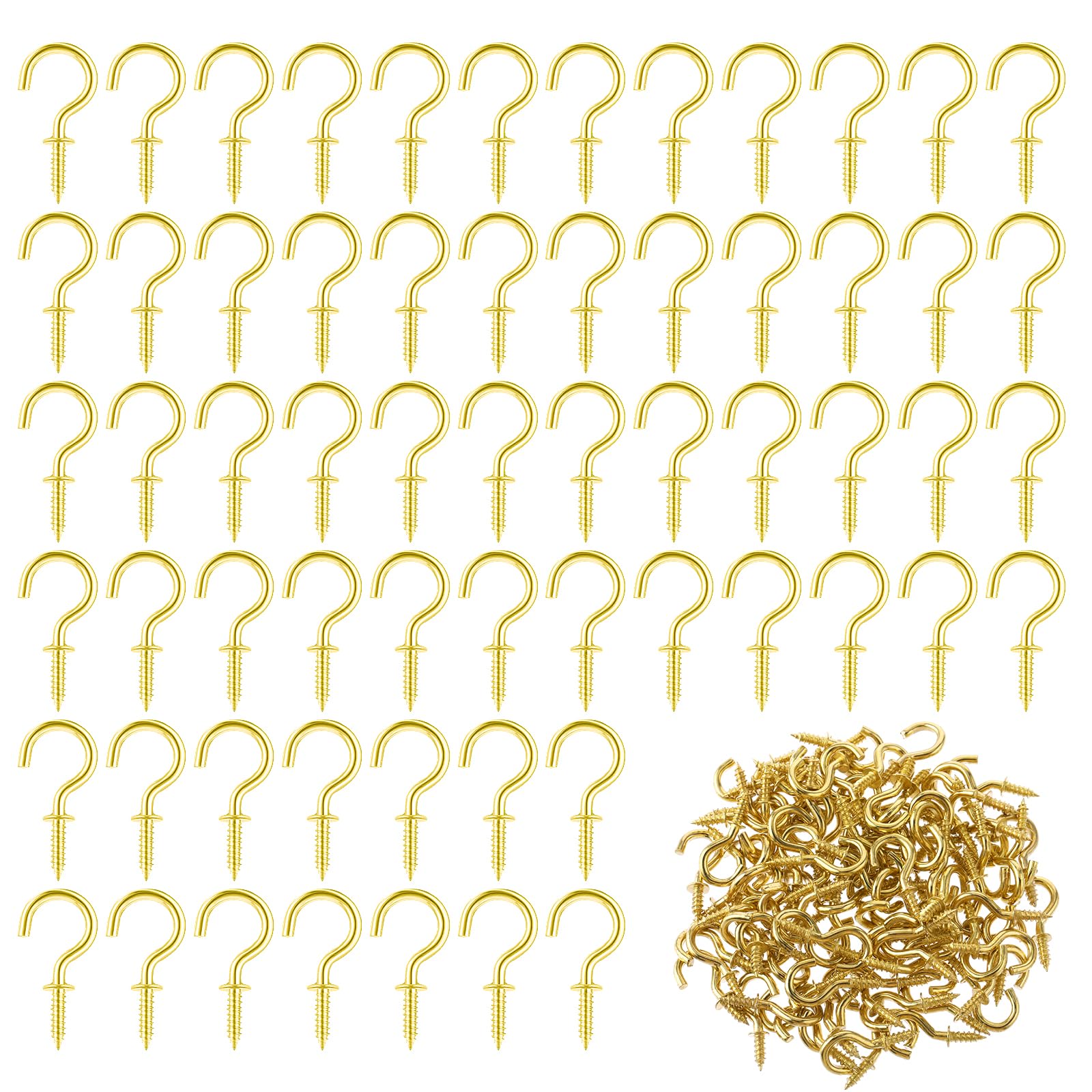 Amaxiu 100 Pack Small Metal Screw Hooks, 1/2 Inch Jewelry Hooks String Lights Keys Hooks Mini Screws Ceiling Hooks Hanging Plants Art Ornaments Cup Christmas Decoration(Gold)