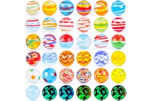 MCPINKY 36PCS Glass Marbles for Kids, Including 5 Glow in The Dark Marbles for Running Game, Gifts