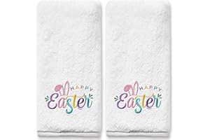 Dolficy Easter Hand Towels Set of 2, Happy Easter Bathroom Decor Embroidered Rabbit Pattern Harvest Seasonal, Spring Soft Dis
