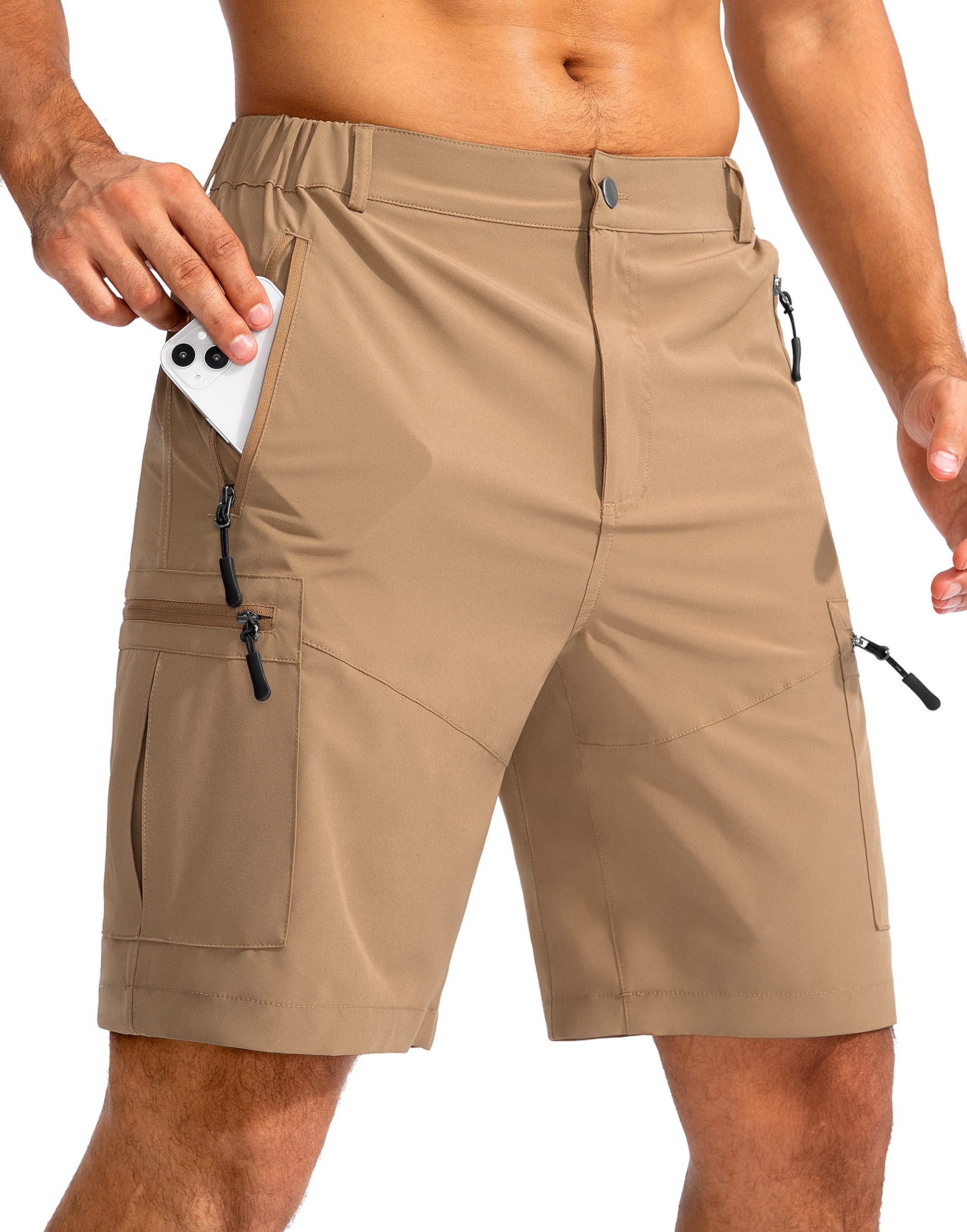Pudolla Men's Hiking Cargo Shorts - Lightweight Quick Dry 9" Outdoor Shorts With 5 Pockets