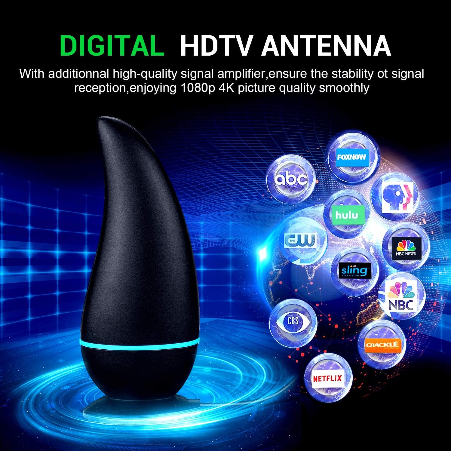 2020 Latest TV Antenna HDTV Indoor Digital Amplified TV Antennas 150 Miles Range with Amplifier TV Signals 4K 1080P VHF UHF Freeview TV for Life Local Channels Broadcast for All Types Television: Home Audio & Theater