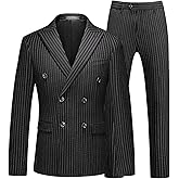 MOGU Mens Suits 3 Piece Double Breasted Suit Pinstripe Slim Fit Tuxedo Jacket Vest Pants for Business Wedding Prom