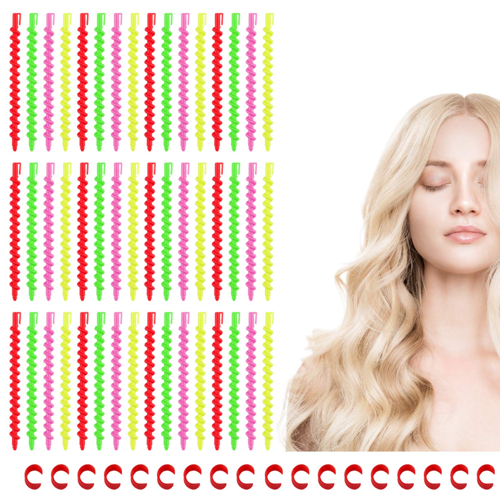60Pcs Plastic Spiral Rollers Spiral Curlers Spiral Hair Rods Multicolored for Women Girls