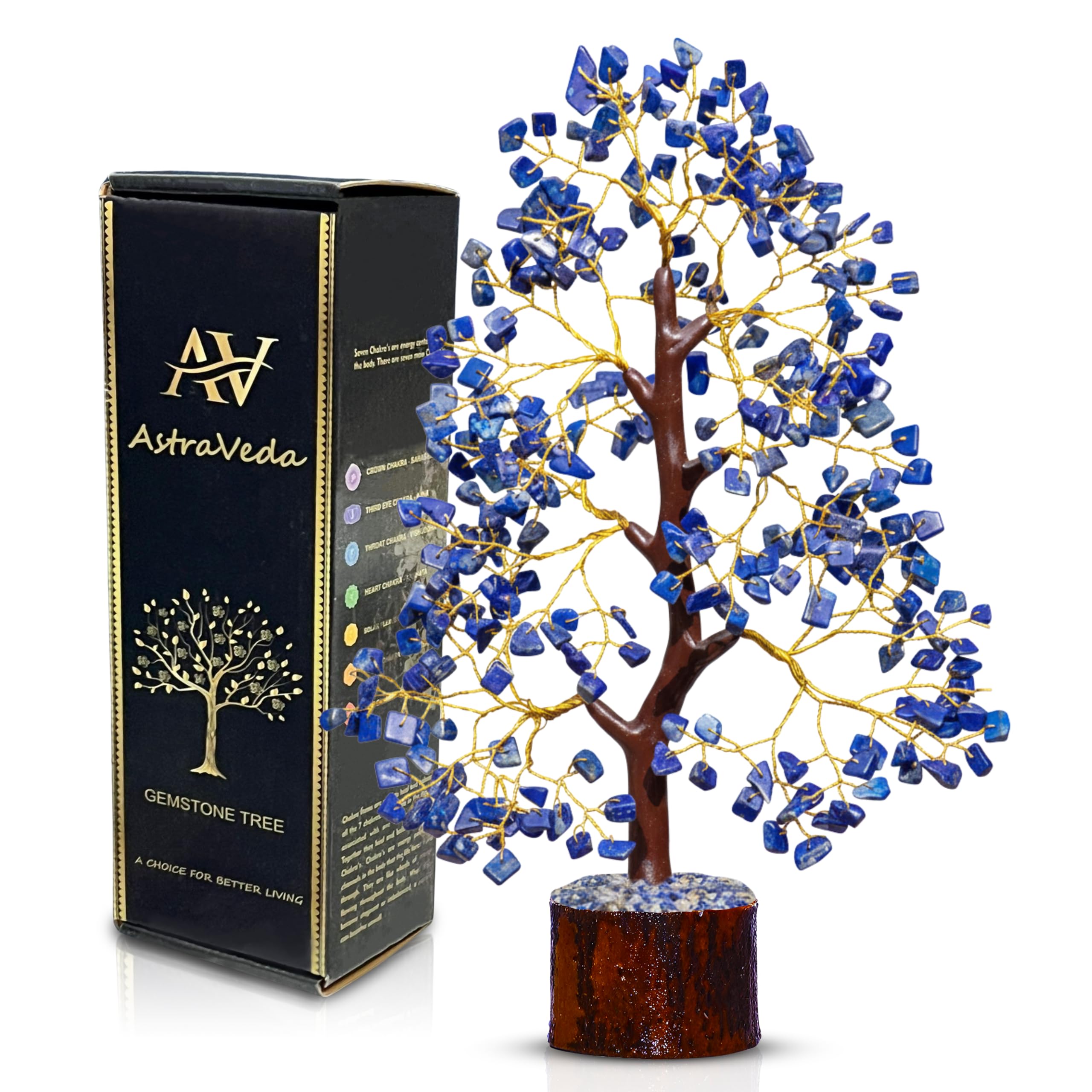 AstraVeda Lapis Lazuli Tree, Tree of Life, Crystal Tree, Feng Shui Tree, Positive Energy Tree, Meditation Gift, Crystals and Stones, Spiritual Items, 300 Bead