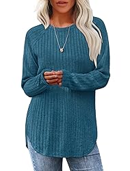 Saloogoe Womens Fall Tops 2025 Crewneck Long Sleeve