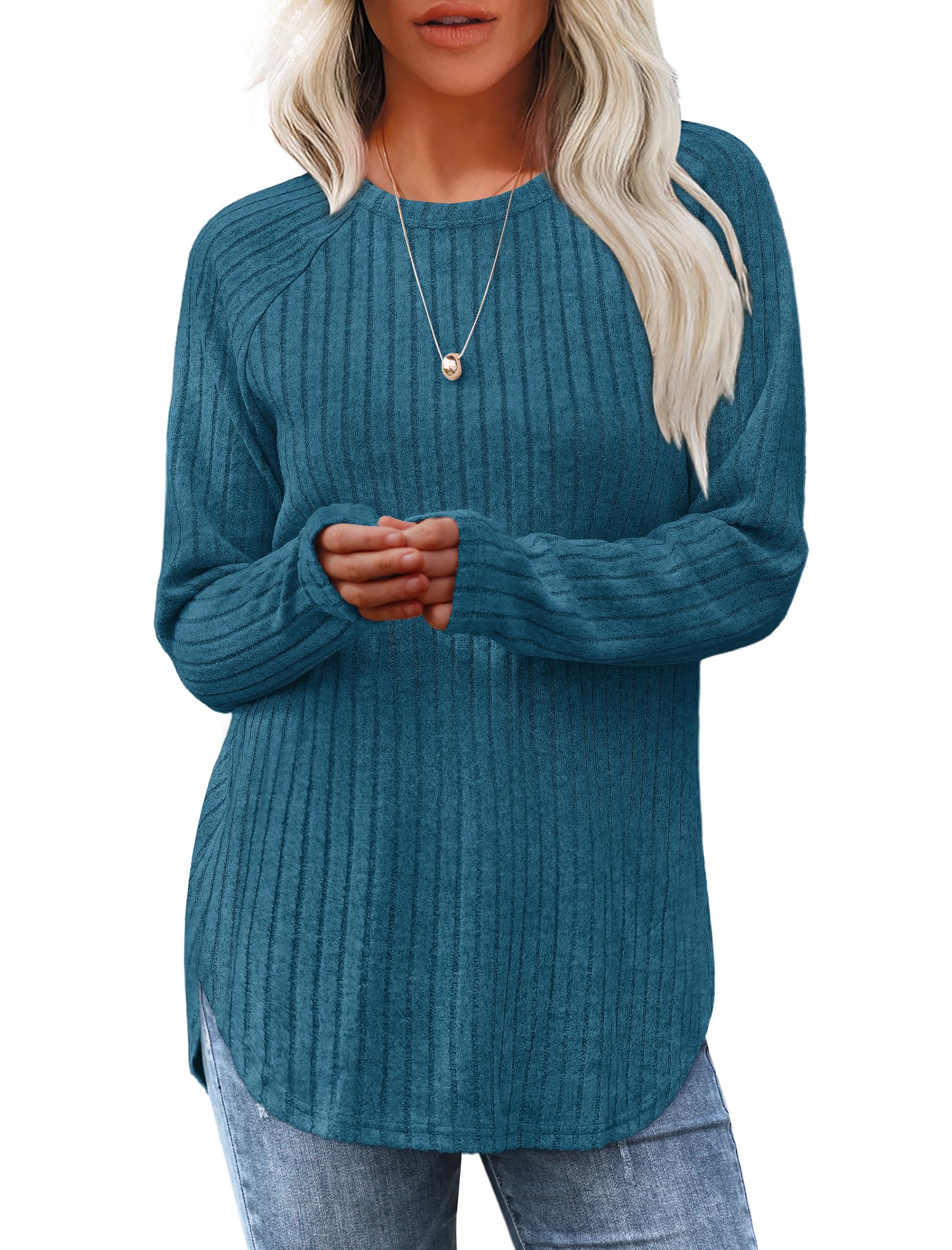 Saloogoe Womens Fall Tops 2025 Crewneck Long Sleeve