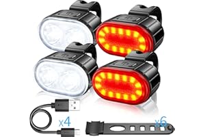 USB Rechargeable Bike Lights Set, Super Bright 2 LED Front and Back Rear Bicycle Light, IPX5 Waterproof Mountain Road Cycle H