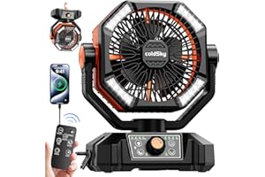 coldSky 𝟮𝟬𝟬𝟬𝟬𝗺𝗔𝗵 Camping Fan with 𝗗𝘂𝗮𝗹 𝗠𝗼𝘁𝗼𝗿, Battery Operated Fan with 4 LED Lantern, 8 Speeds Desk Fan with Remote, Portable Outdoor Fan with Hook for Tent, Power Outages, Jobsite