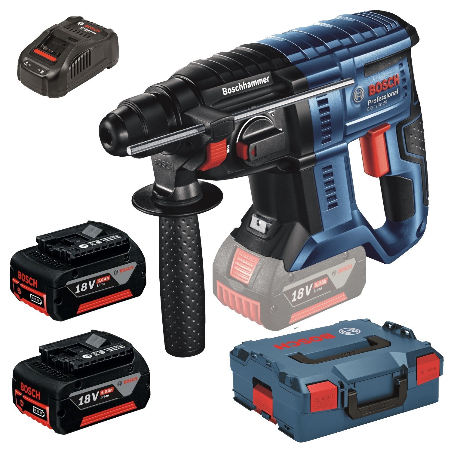 BOSCH AkkuBohrhammer GBH 18V20 + 2 x 5,0 Ah Akkus + Ladegerät in L