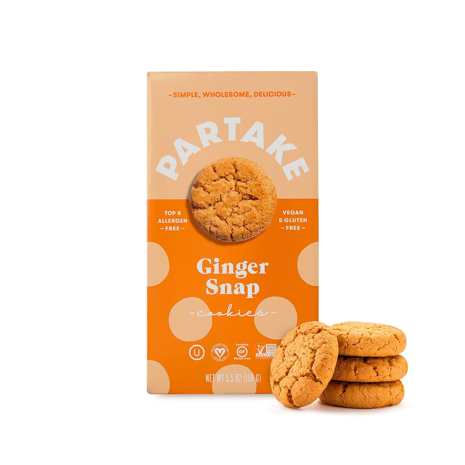 Partake Crunchy Ginger Snap Cookies [Vegan & Gluten Free | Free of Top 8 Allergens | Safe for the School Yard | Tasty, Nutritious & Less Sugar]