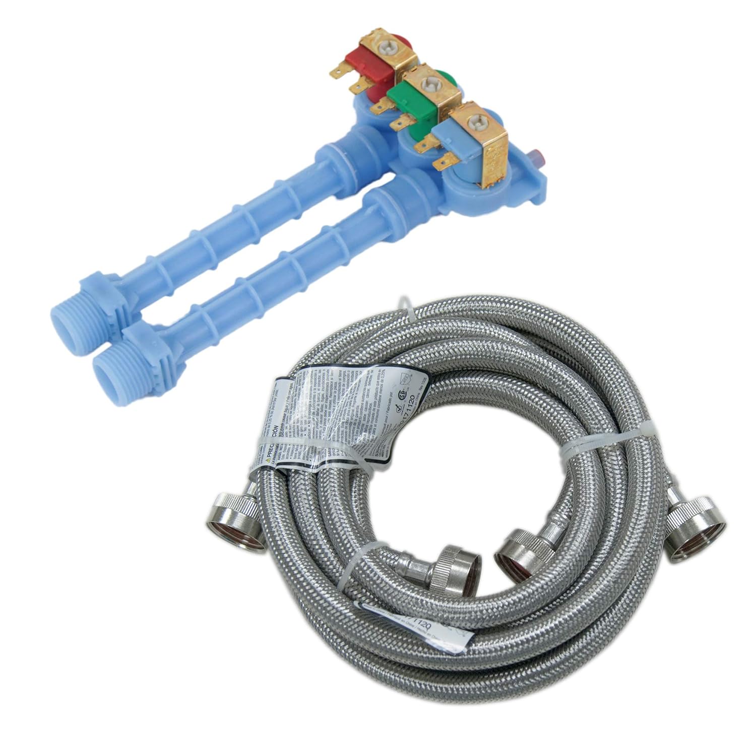 Kenmore 134371220 Washer Water Inlet Valve and 2FILHOSE Stainless Steel 2pk 6ft Washer Fill Hose Bundle