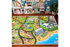 YSYTLCL Kids Car Rug Play mat Carpet, Educational City Life Road Traffic Rug for Playroom Toddler Kids Room Bedroom Nursery Decor, Non-Slip Playtime Activity Area Rug Floor Mats for Boy Girl-Green/2.6x3.9ft