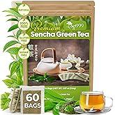 TOG999, Premium 60 Sencha Green Tea Bags, 100% Natural & Pure from Sencha Green Tea Leaves. Loose Leaf Sencha Herbal Tea. No Sugar, No Gluten, Vegan.