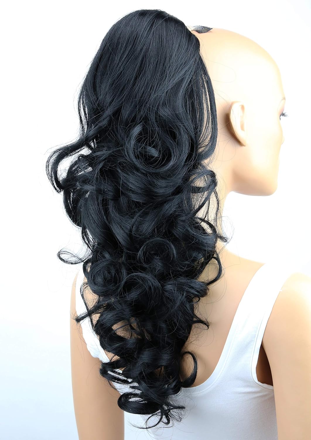 CAISHA 18" Hairpiece Ponytail Extensions Voluminous Wavy Black PH9, black #1 PH9, 22 inches