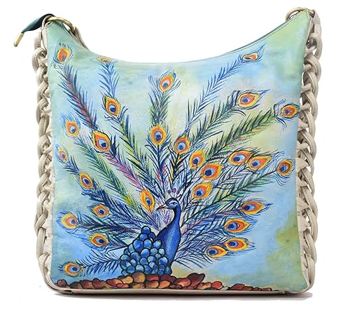 Leaderachi-100% Genuine Ndm Leather Hand Painted Womens Shoulder Messenger Bag [Pavone] Mothers Days Specials