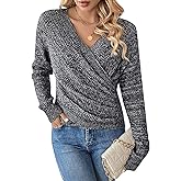 SOLY HUX Women's V Neck Long Sleeve Off Shoulder Sweaters Criss Cross Wrap Ruched Pullover Fall Tops