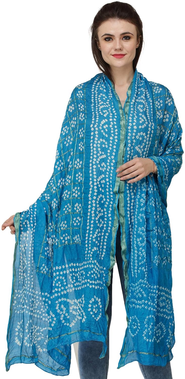 exotic india bandhani tie-dye gharchola dupatta from jodhpur with golden thread weave