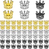 Zyghjort Crown Charms, 60 Pcs Mini Crowns for Crafts Small 3D Alloy King Crown Beads Large Hole Spacer Beads for DIY Jewelry Necklace Bracelet Making Supplies (Gold, Silver, Black)
