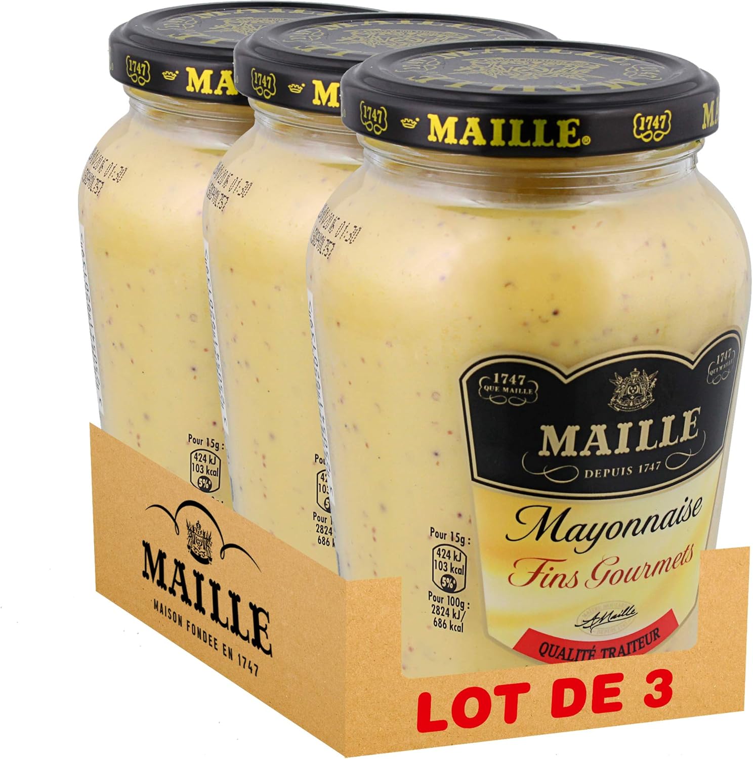Maille Mayonnaise Nature Fins Gourmets Bocal 320 g Lot de 3 Amazon
