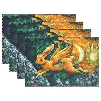 Amazon Com My Daily Flying Hare Painting Placemats For Dining