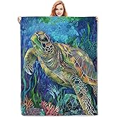 VANZEV Sea Turtle Blanket, Underwater Scene Flannel Throw Blankets,Soft Warm Lightweight Cozy Plush Animal Turtle Throws for Bedroom Sofa Office Home Decor Gifts for Lovers Women Girls 60"x50"