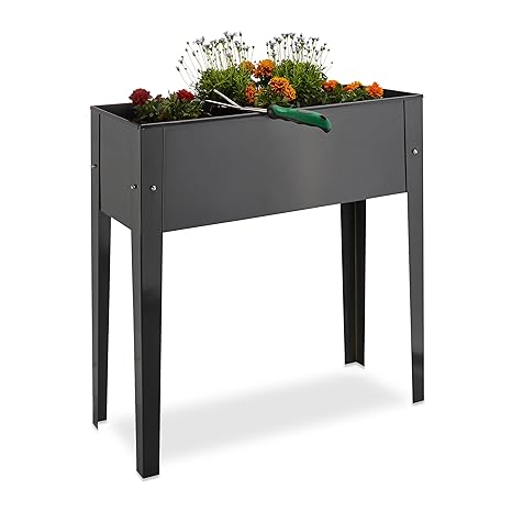 Relaxdays Hochbeet, Metall, 4 Beine, Pflanzkübel, Kräuterbeet, Balkon, Terrasse, schmal, HBT: 80,5 x 81,5 x 31 cm, grau