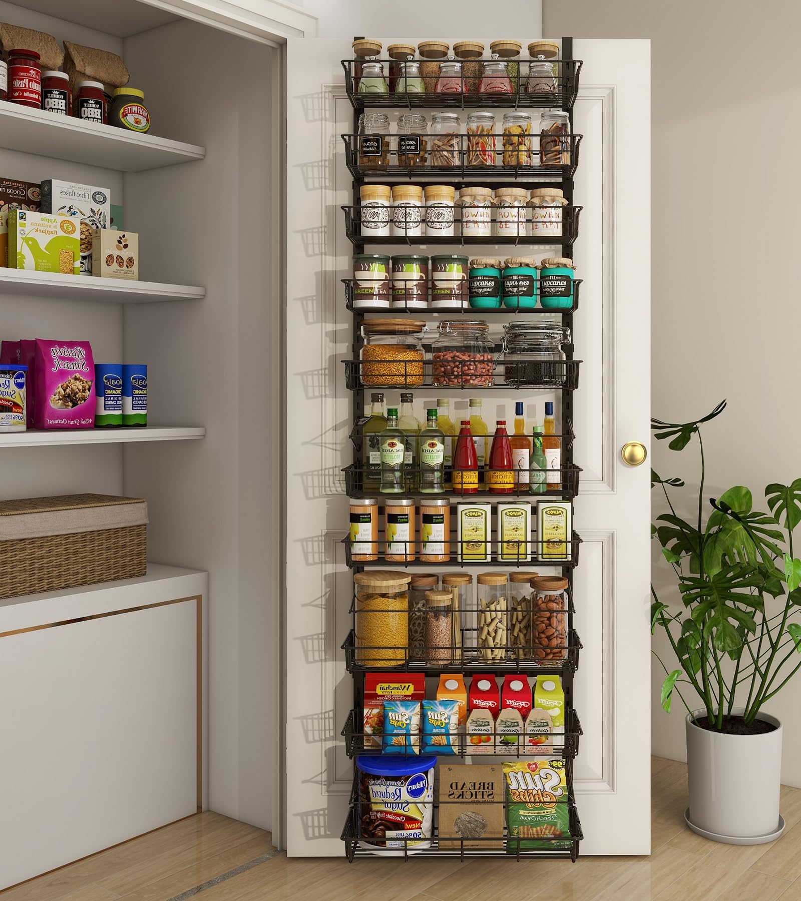 Photo 1 of Mefirt 10-Tier Over The Door Pantry Organizer, Pantry Organization and Storage, Black Metal Hanging Adjustable Basket, Wall Spice Rack Seasoning Shelves, Home & Kitchen Essentials