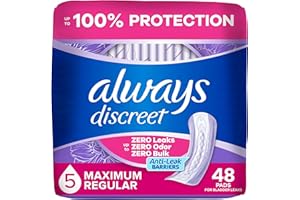 Always Discreet Adult Incontinence Pads for Women, Maximum Absorbency, Regular Length, Postpartum Pads, 48 Count
