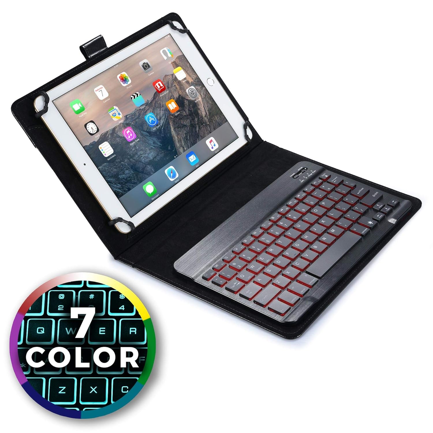 Cooper Backlight Executive Keyboard case for 9'', 10'', 10.1'' inch Tablets  | 2-in-1 Bluetooth Wireless Backlit Keyboard & Leather Folio Cover | 7  Color LED ...