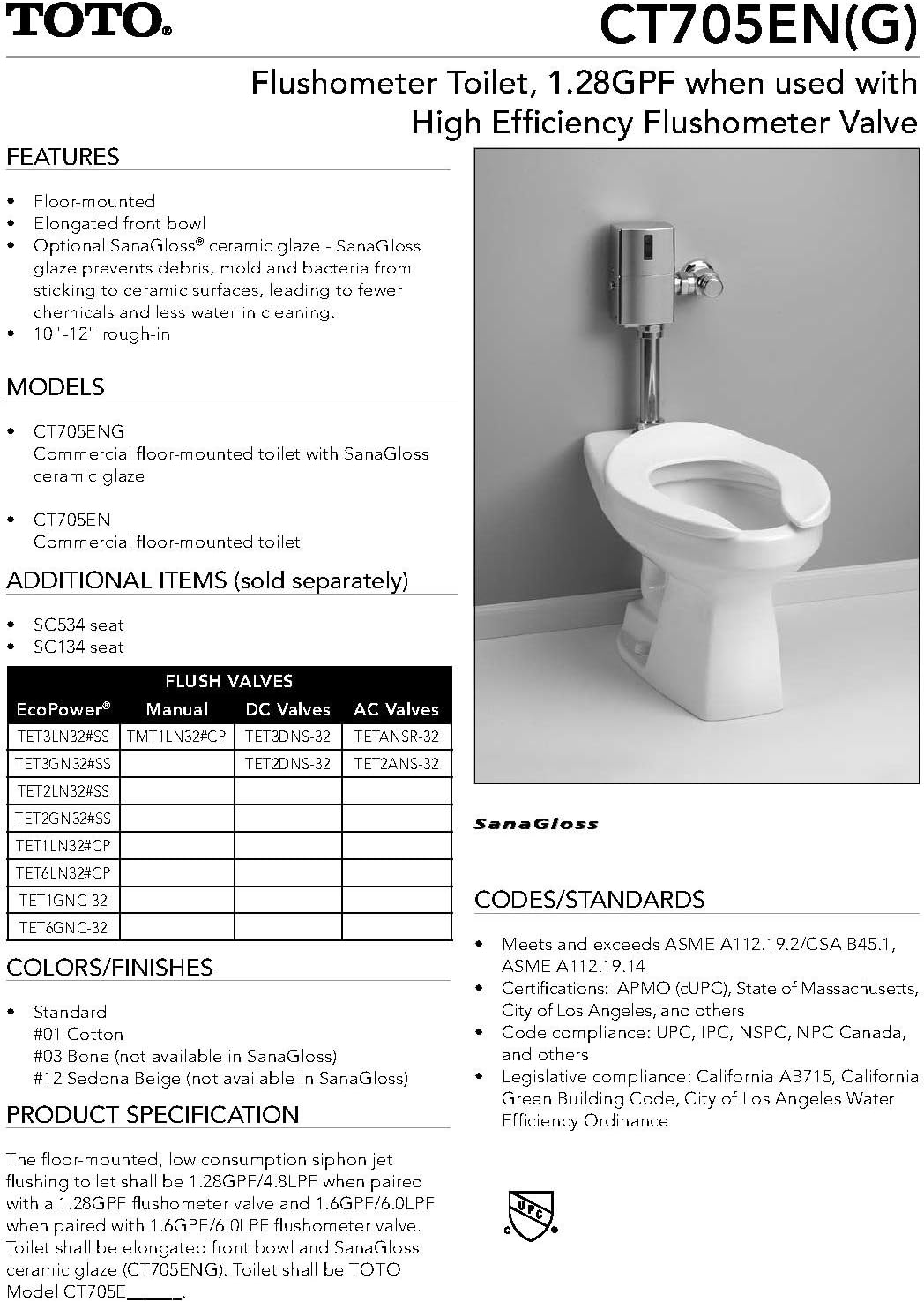 Toto Ct705en 01 Floor Mounted Elongated Front Bowl Less Valve