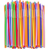 100 PCS Colorful Plastic Disposable Bendable Drinking 12.8inch Long Straws for Home Use Milk Juice Drinks Party Decorations