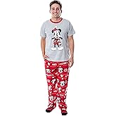 Disney Mickey Mouse Men's Santa Mickey 3 Piece Pajama Sleep Set Shirt Pants and Socks