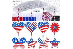WINLYN Winyn 24 Sets Patriotic Suncatchers Ornaments Decorations DIY Window Paint Art Stickers Craft Kit American Star Heart Sun Catchers for Kids Classroom 4th of July Activity Art Projects Party Favors