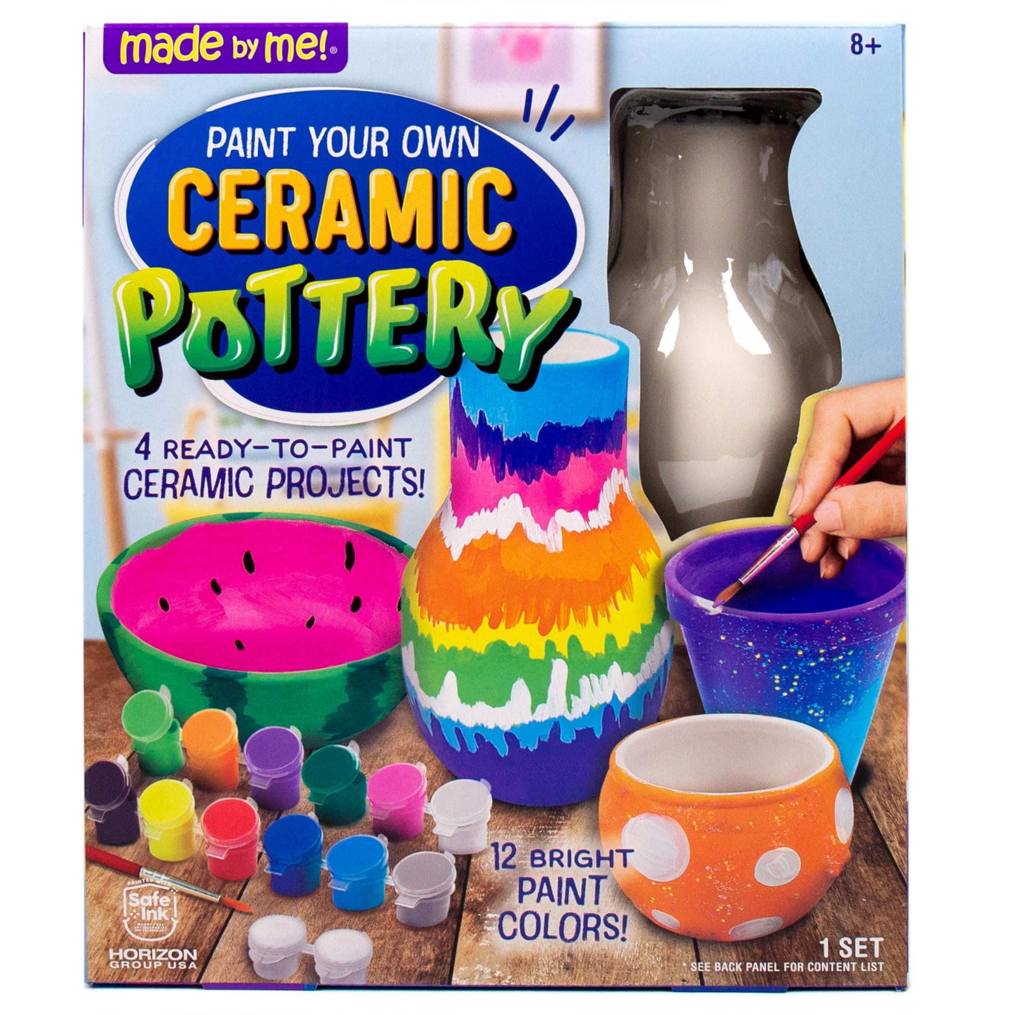 Made By Me Paint Your Own Ceramic Pottery, Fun Ceramic Painting Kit for Kids, Paint Your Own Ceramic Pottery Dish, Flower Pot, Vase & Bowl, Great Staycation Activity for Kids Ages 6, 7, 8, 9, Multi