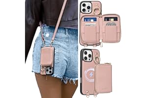 ORNARTO Magnetic Detachable Wallet Case for iPhone 16 Pro Max, [Compatible with MagSafe], Crossbody Wallet Case with Card Holder Wrist Strap, RFID Blocking PU Leather Wallet Phone Cover 6.9", Pink