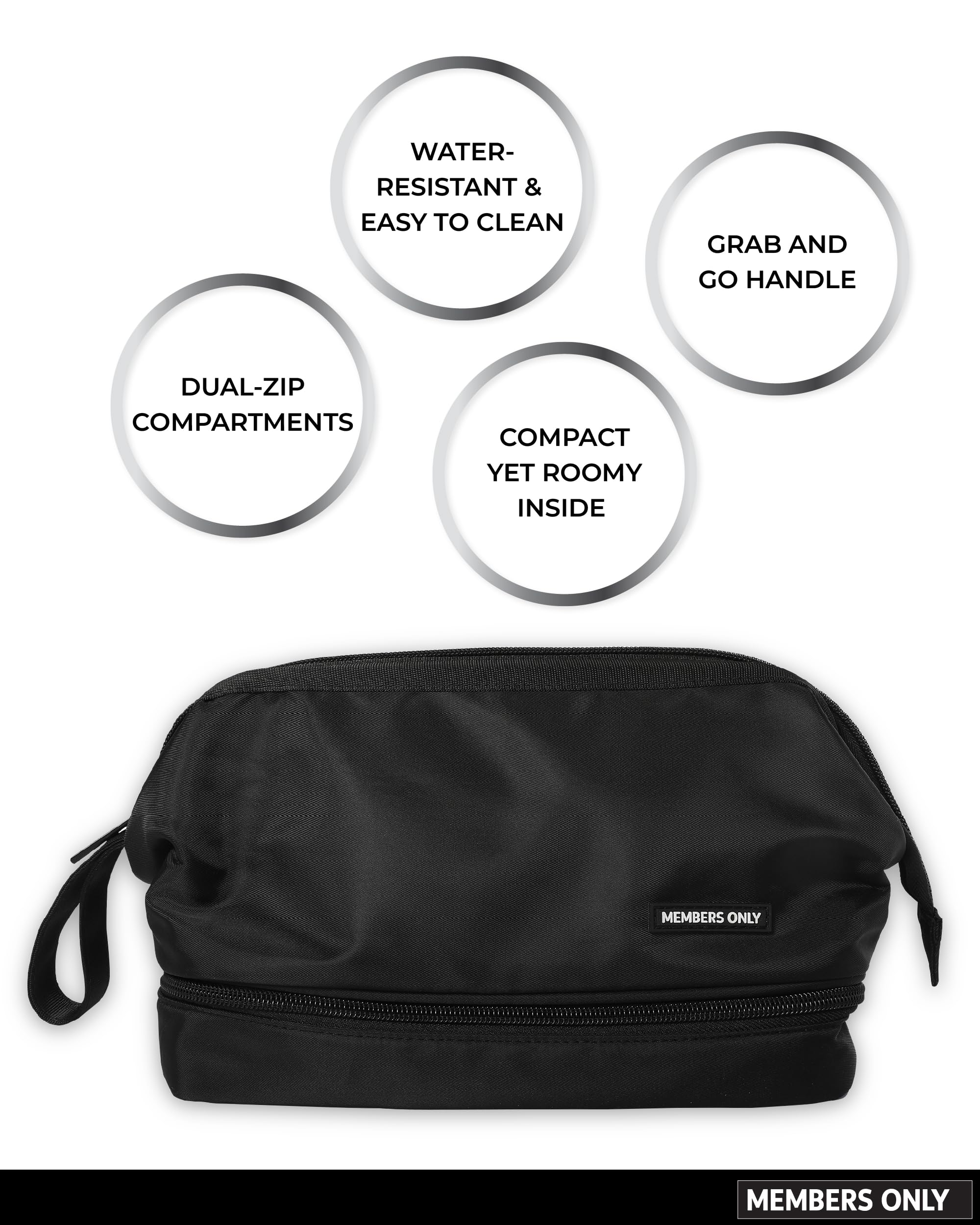 Members Only Dual Dopp Kit Toiletry Bag, Mens Dopp Kit for Travel with Dual Compartments, Mens Toiletry Travel Bag