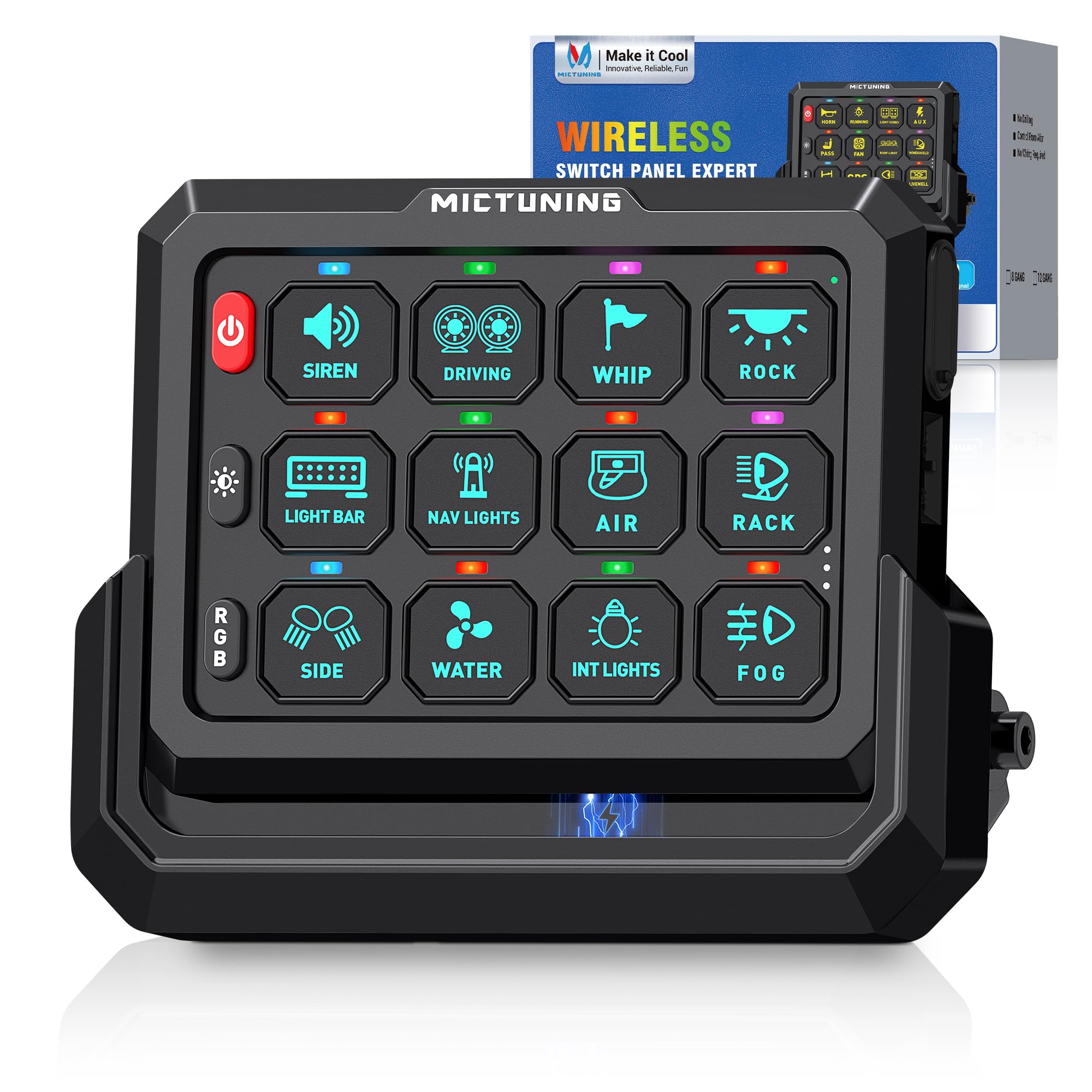 Photo 1 of MICTUNING P1s-W+ Wireless 12 Gang Switch Panel (Panel Only), Up to 328FT Remote Control Range, Supports Syncs 4 Extra Panels, Toggle/Momentary/Strobe for Off Road Truck SUV UTV RV