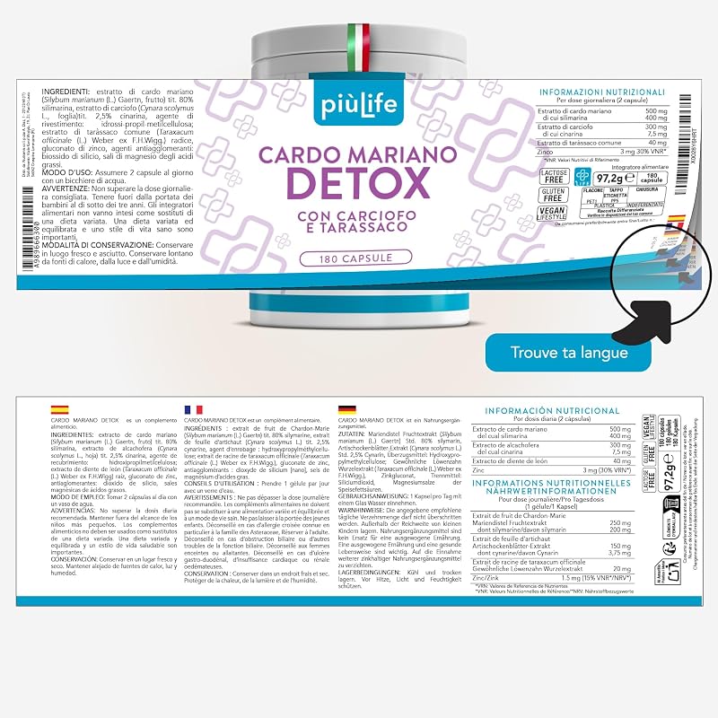 Chardon Marie Extra Fort Avec Artichaut et Pissenlit PiùLife – 180 Gélules