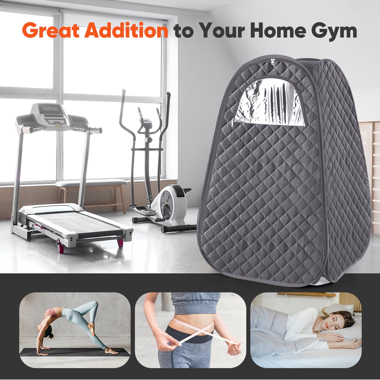 IvyBess Sauna Box, Portable Steam Sauna for Home, 2.6L 1000W Portable Full Body Sauna, Sauna Tent with Steamer, Extra Large Sauna Box with 90 Minute Timer, Chair, Remote Control Included (Grey)