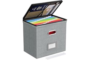 Oterri Zipper File Box with Lid, Letter Size File Organizer with Mesh Pockets, Portable Filing Box with Handle, Zippers Docum