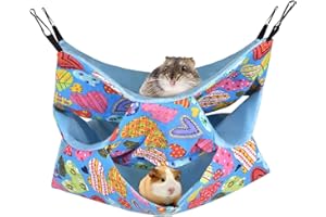 Petmolico Ferret Hammock, 3 Tier Rat Hammock for Cage, Guinea Pig Cage Accessories for Chinchilla, Guinea Pigs, Squirrel, Rat Hamster (11.8x11.8Inches, Hearts Pattern)