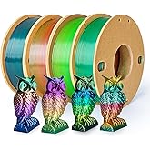 3Dgenius Silk Rainbow PLA Filament 1.75mm Silk PLA 3D Printer Filament Shiny Fast Color Changing Gradient Filament 3D Printing Filament Fit Most FDM Printers, 250g X 4 Spools