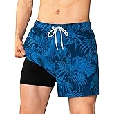 BRISIRA Mens Swim Trunks 5 inch Swim Shorts Quick Dry Stretch Bathing Suits with Compression Liner Board Shorts Pockets