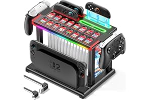 Switch 2 Dock Organizer Station with Joycon2 Charger, 4 Charging-Dock for Switch2 Joycons, Storage for 16 Switch2 Games & 16 