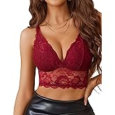 Avidlove Bralettes for Women Lace Wireless Bra V Neck Racerback Crop Top Adjustable Lingerie No Padded
