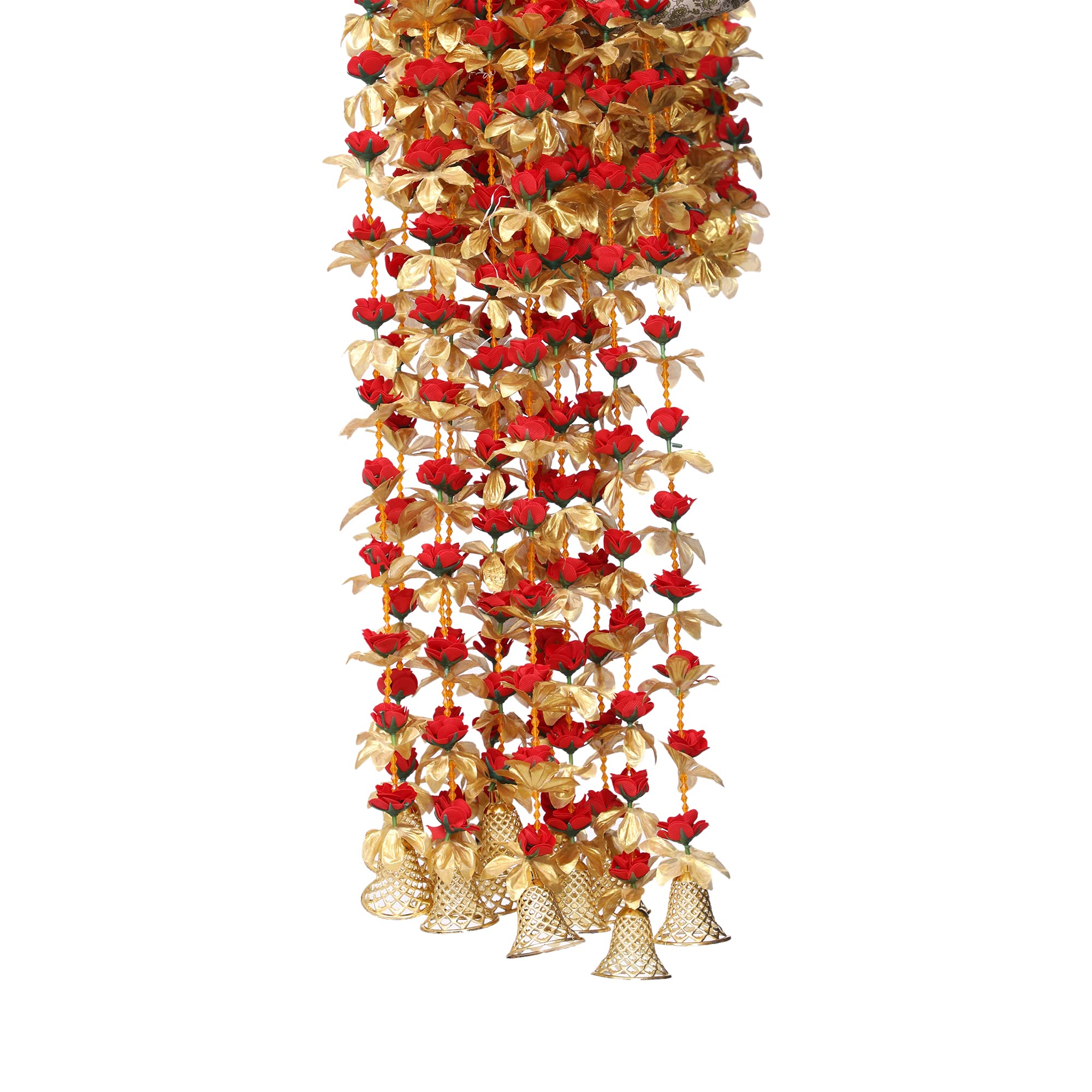 Photo 1 of SMIZZY Artificial Rose Roses Gold Flowers Garland for Indian Diwali Decor Gift Item Decoration Ram Mandir Ayodhya| Flores artificiales para decoracion | - 155 Cm Long, Red Golden -Pack of 4